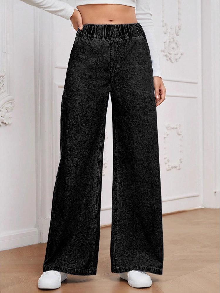 Retro Slängiga Damjeans 2025: Lösa Raka Vida Casual Långa Byxor