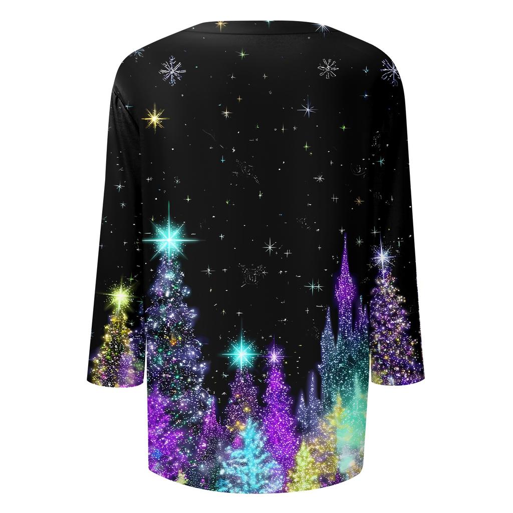 Women's T Shirt CHristmas Print 3/4 Sleeve Daily Weekend Fashion Basic V- Neck Regular Top