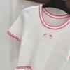 European Style Pink Ruffle Hem Knit Short Sleeve Casual Fashion Top