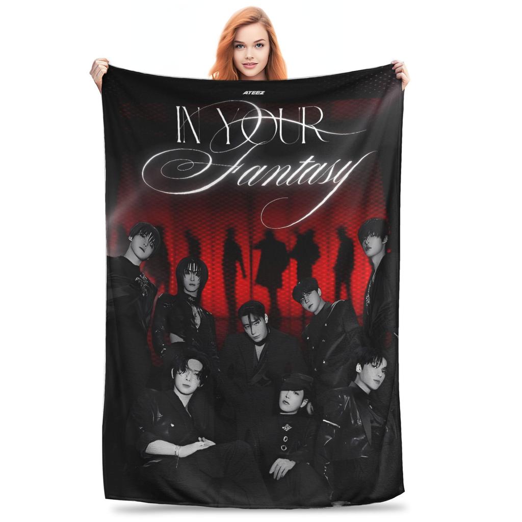 Soft Warm BlanketKids Decorative Kpop Ateez Band Throw Blanket Flannel Bedspread For Living Room Funny Sofa Bed Cover