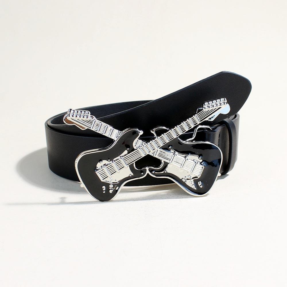 Jeans Belt Women'S Decorative Casual Belt Guitar Buckle Rock Punk Simple Belt