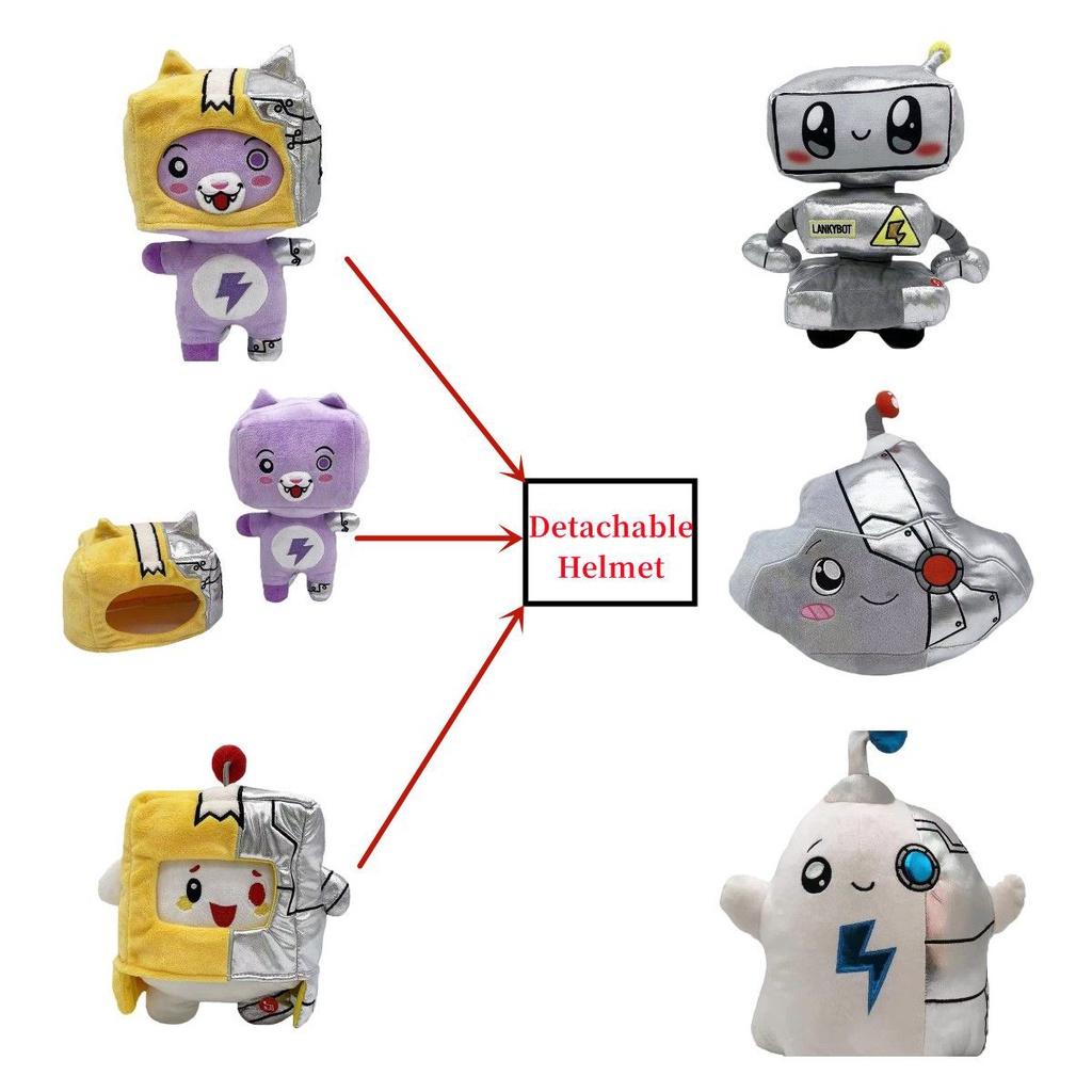 Cute Lankybox Plush Toy With Removable Robot Fox Helmet And Sound