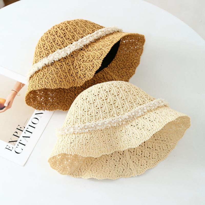 Bucket Hat Knitted Fisherman Hat with-style Ribbon, Windproof and Versatile Spring, Summer, and Autumn,