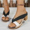 Spring and Summer New Sandals Women's Large Size High Heels Round Head Thick Heel Buckle One Word with Sandals