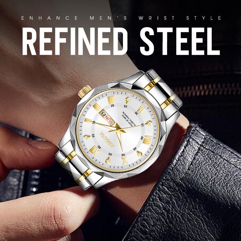 Men's Luminous Calendar Quartz Watch: Waterproof Steel Band Fashion Timepiece