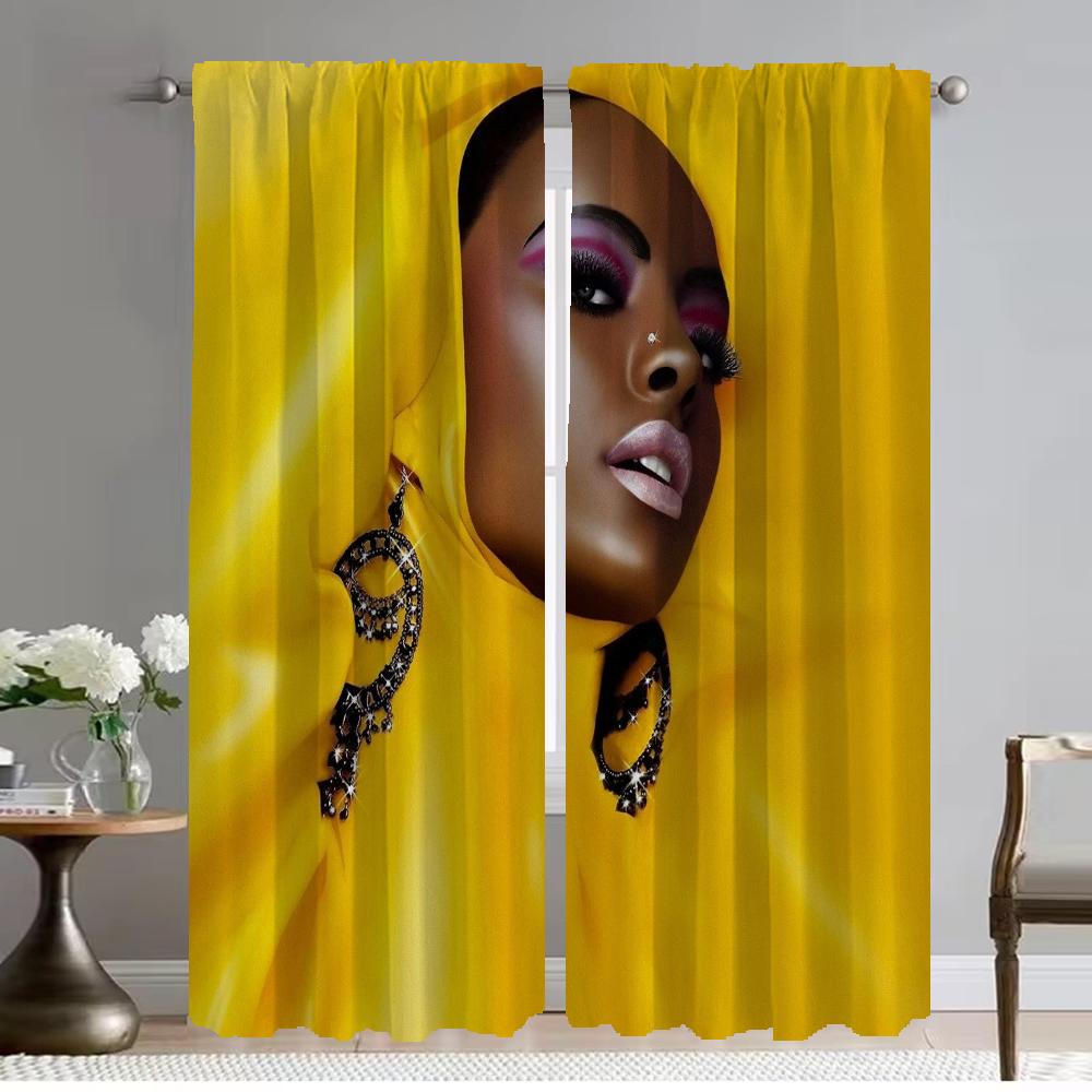 Czarne Złoto Afrykańska Pani Zasłony Pokój Dziecka Zasłona do Salonu Przegroda Rolety Zasłony Kuchenne 2 Sztuki Tiul do Sypialni