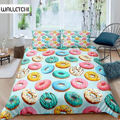 Donut Duvet Cover Set Dessert Food Theme Quilt Cover Colorful Print 2/3pcs Double Queen King Size Bedding Set for Child Girls