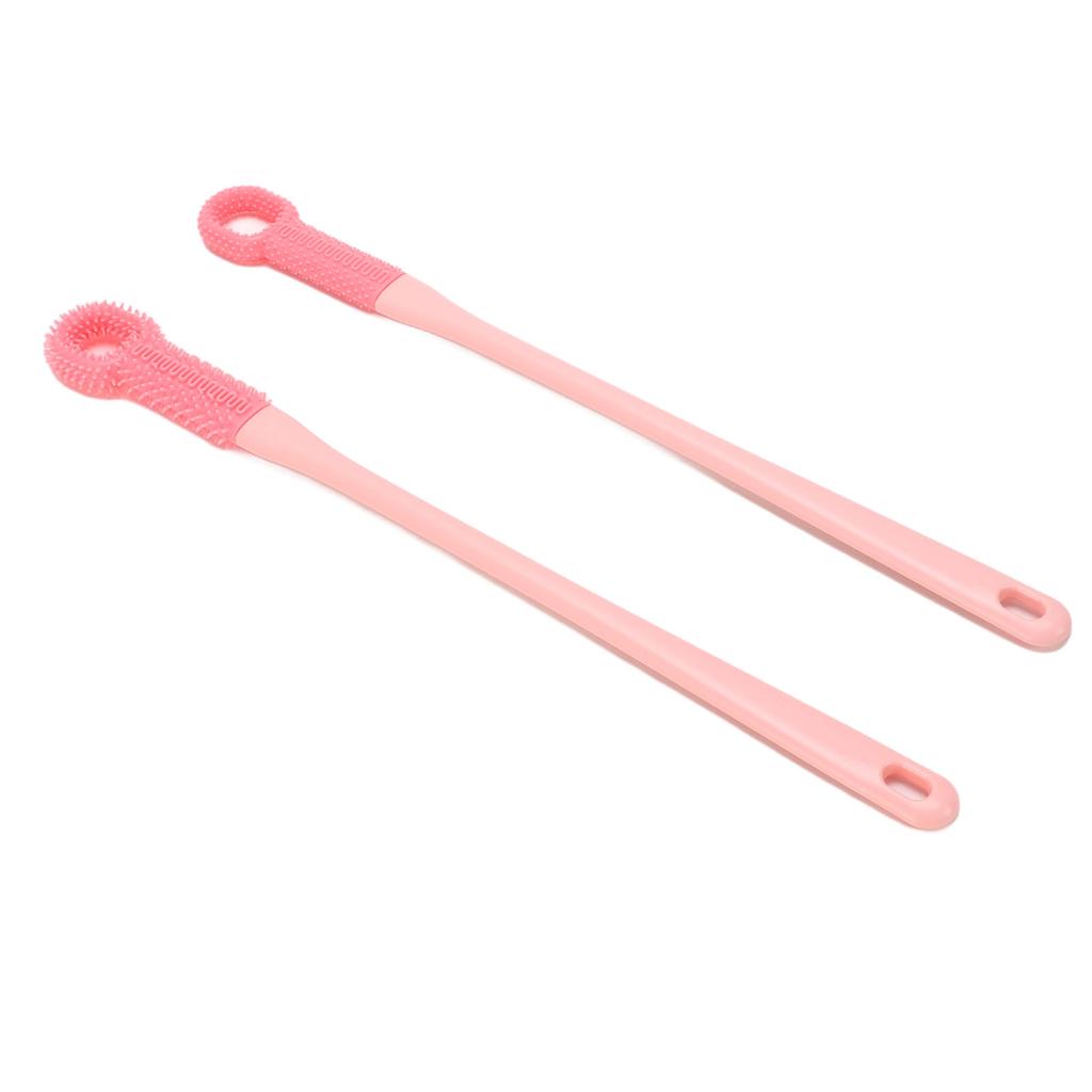 2 Stück Zehenreinigungsbürste Kein Biegen Silikon Langer Griff Fußschrubber in der Dusche für Home Spa Rosa