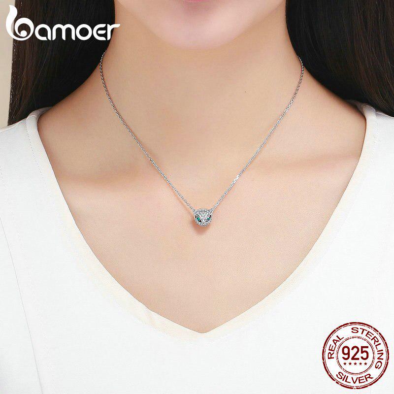 BAMOER High Quality Authentic 925 Sterling Silver Kitten Cat Fox Shape Charms Clear CZ Beads