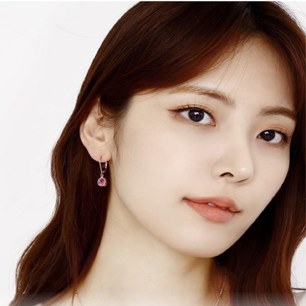 Austrian 6mm Crystal Hoop Earrings - Fuchsia
