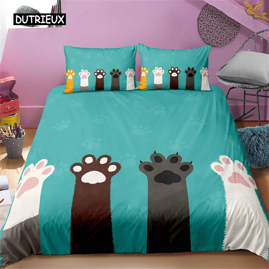 Cartoon Pet Cats Bedding Set Colorful Stitching Animal Duvet Cover Cat Lovers Exclusive Gift For Bedroom Decoration Women Men