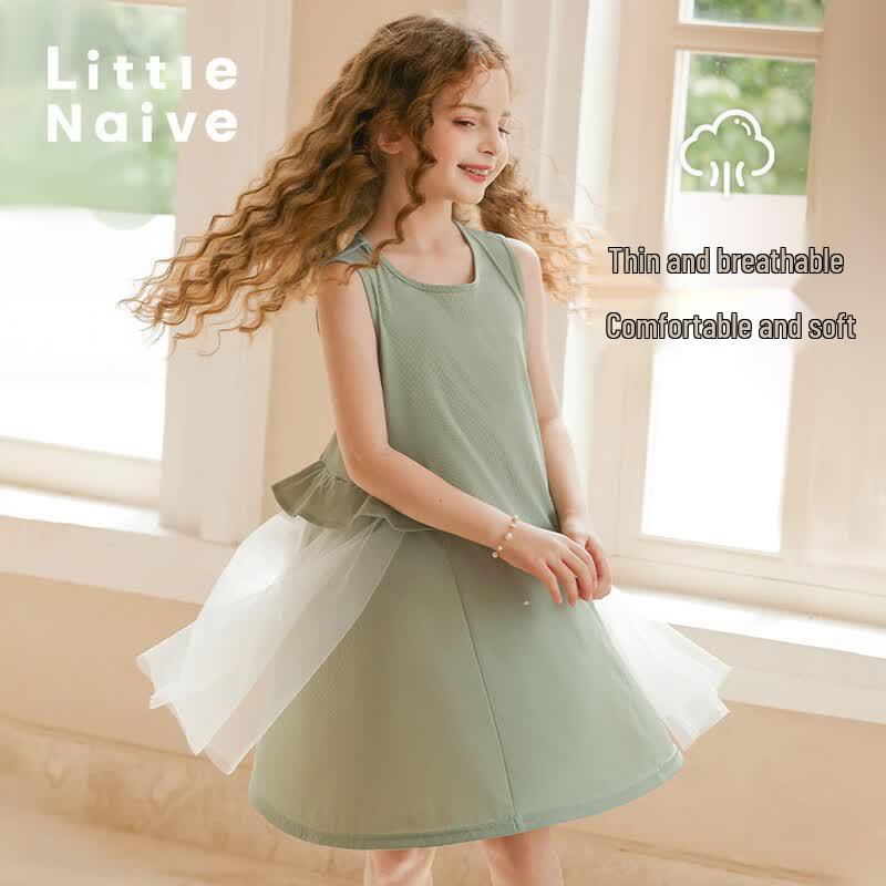 Little Naive Girls  Casual Mesh Patchwork Sleeveless Dress 170