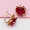 Boucles d'oreilles classiques saphir romantique clou plaqué or rose incrusté ovale rubis pour femmes mariage Zircon