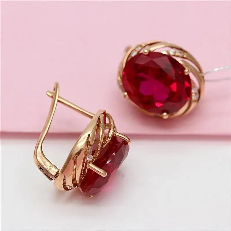 Boucles d'oreilles classiques saphir romantique clou plaqué or rose incrusté ovale rubis pour femmes mariage Zircon