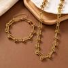 Pulseira-Colar de Aço Titânio Banhado a Ouro 18K com Nó - Estilo Europeu-Americano Moderno