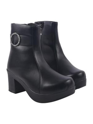 Shoetopia Womens  Chunky Heel Short Booties with Non-Slip Sole, Comfortable Trendy Ankle Boots | Soft Cushioned Sole | Casual, Party & Winter Wear