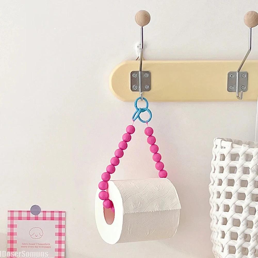 Pink Hanging Beaded Tissue Holder Mobile Phone Chain Multifunctional Storage Paper Hanger Rack Home Decoration Accessories
