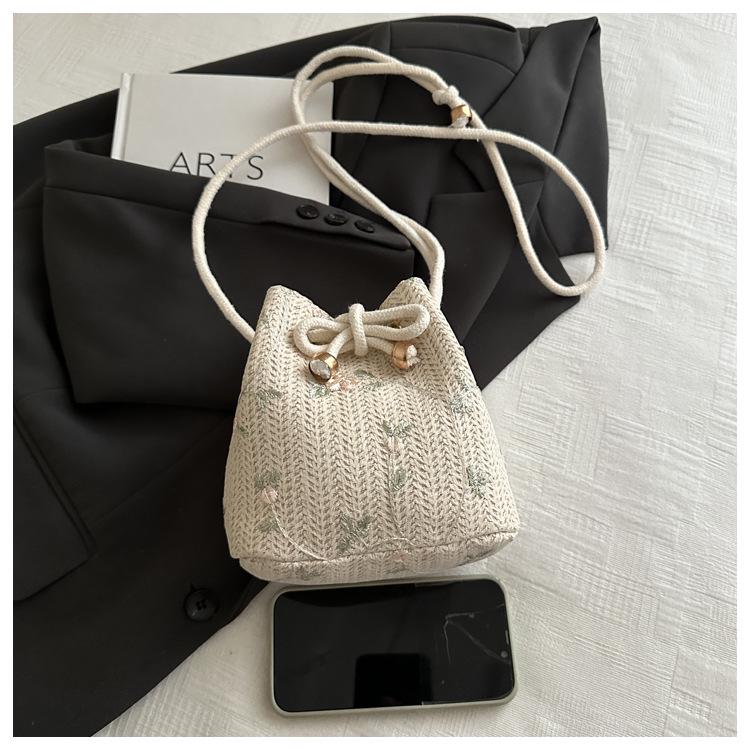 Women's Summer Beach Straw Bag - Drawstring Crossbody & Shoulder Tote