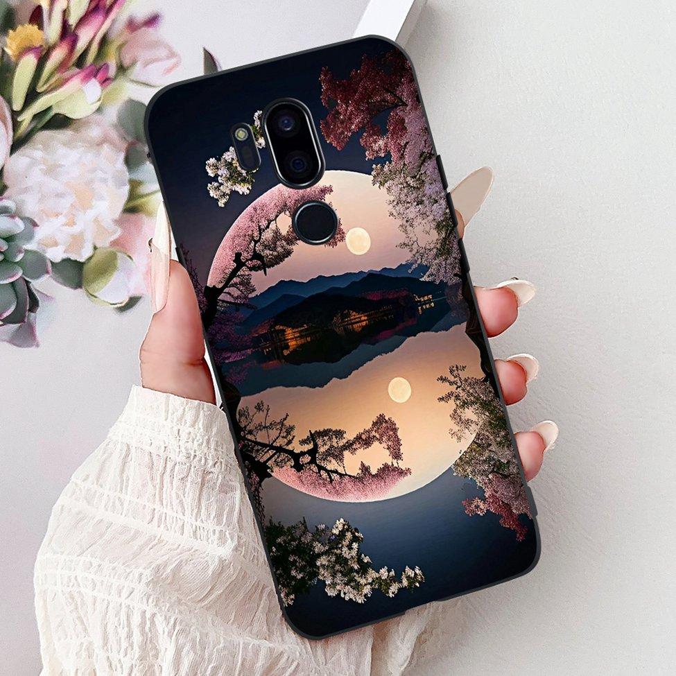 Para LG G7 ThinQ Funda Silicona Negra Gato Lindo Flores de Moda Trasera Pintada Genial Para LG G7ThinQ Funda de Teléfono LMG710EM