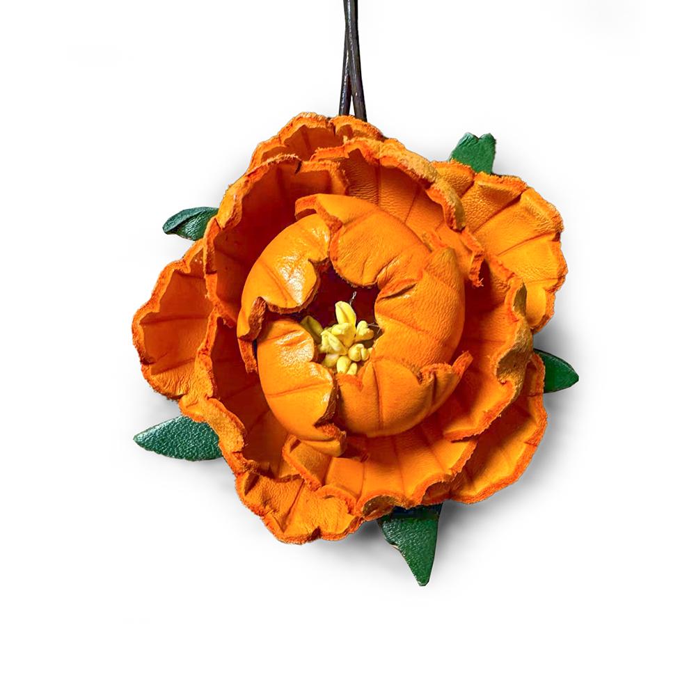 Portachiavi Fiore in Pelle di Mucca Ornamento da Appendere per Auto Decorazioni Floreali di Peonia Tridimensionali Pendente per Borsa Fatto a Mano Stile Nazionale
