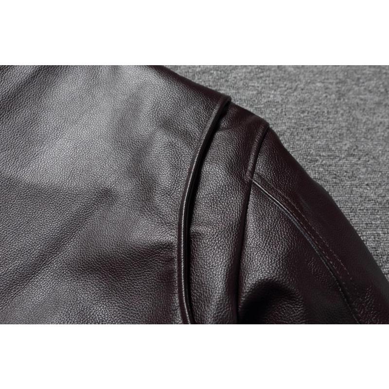 Chinese Size Vintage Brown First Layer Cowhide High Waisted Men Leather Jacket 45P Flight Coat Lapel Short Leather Jackets Pilot Jacket