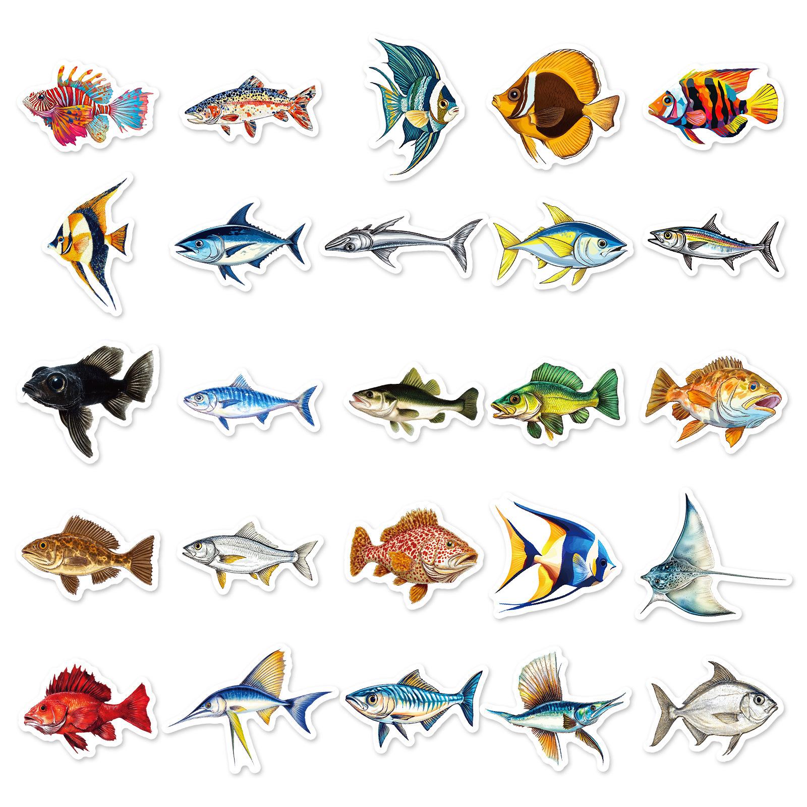 

50 Реалистичных наклеек с морскими рыбами Мультяшные Водонепроницаемые Познавательные наклейки для детей Сделай сам Чемодан Холодильник Блокнот