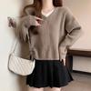 Knitted Sweater Women's Autumn  Winter Versatile Slimming V-neck Long Sleeved Fake Two-piece Drawstring Sweater