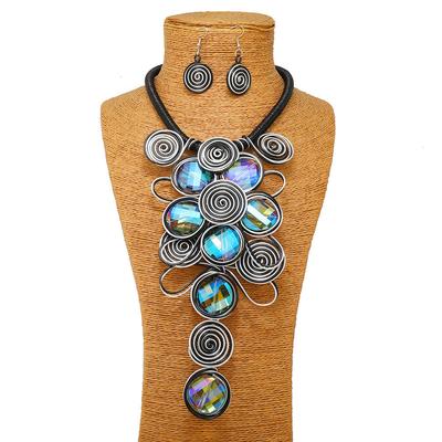 Fashion Jewelry Set, Personalized Spiral Aluminum Wire Rhinestone Necklace Earrings
