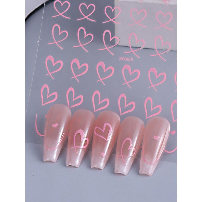 1 szt. Czarno-białe Różowe Naklejki Serce do Zdobienia Paznokci Puste Serce Naklejki 3D na Paznokcie Serce Francuskie Suwaki Dekoracja do Zdobienia Paznokci Manicure Akcesoria do Paznokci