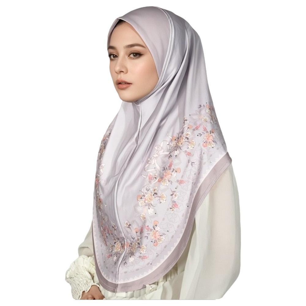 

Multiple Colors Printed Arab Lady Headscarf Adjustable Hijab Head Wrap Daily серый
