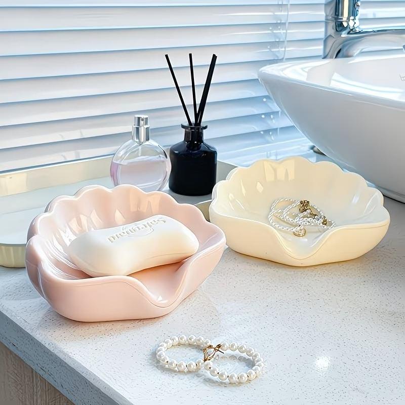 Nordic Style Seashell Soap Dish, Bathroom Soap Holder Multipurpose Cosmetic Jewelry Organizer White Desktop Decor