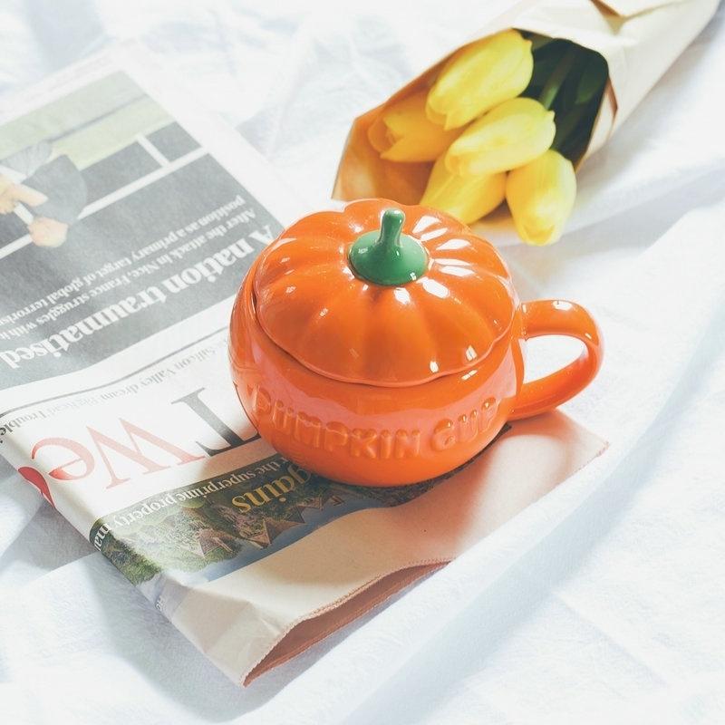 Ceramic Pumpkin Cup Thermos Cup with Lid Exquisite Breakfast Oatmeal Heat-Insulating Scalding-Proof Milk Mug Halloween Gift Cup