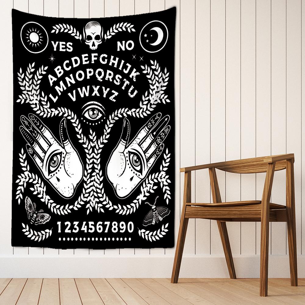 Psychodeliczny Czarny Kot Gobelin Ścienny Wiszący Czaszka Śmierć Hippie KSIĘŻYC WILK Czarostwo Abstrakcyjna Tajemnica TAPIZ Wystrój Domu