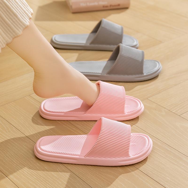 Unisex Simple Solid Color Striped Home Slippers Women Comfy EVA Flat Non Slip Bathroom Slippers Ultralight Travel Hotel Slippers