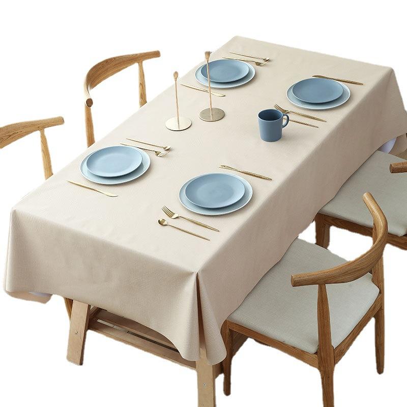Waterproof and Oil-proof Solid Color PVC Table Cloth Anti-scalding and Washable Plaid Table Cloth Simple Rectangular Round Table Cover Cloth