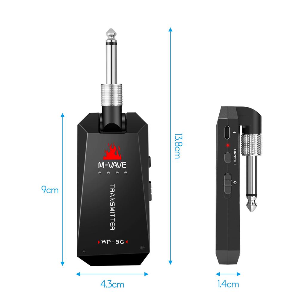 M-VAVE WP-5G Wireless 5.8G Guitar System Rechargeable Audio Transmitter and Receiver ISM Band for