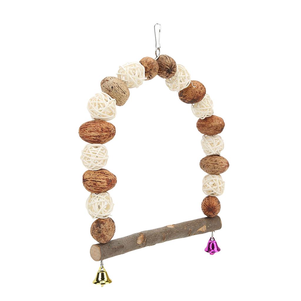 Bird Chewing Swing Wooden Pecans Rattan Hanging S Perch with Bells for Cockatiel Lovebird