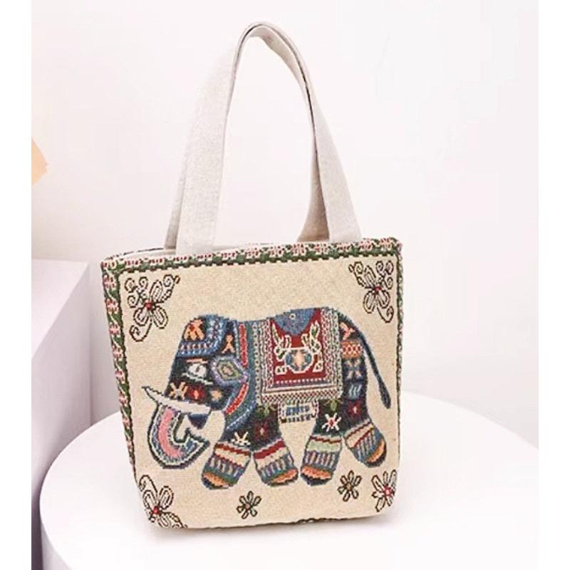 Dai Canvas Bag Small Double-sided Embroidered Handbag Shoulder Bag Women's Cartoon Animal Tote Bag