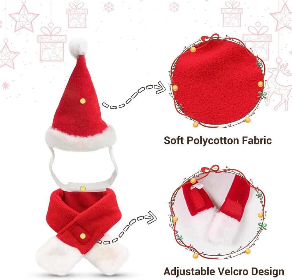 Christmas Pet Costume Set Adjustable Santa Hat Scarf for Small Dogs Cats Puppy Party Photo Props