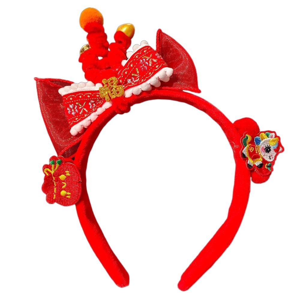 Headwear New Year Hair Hoop Embroidered Bow Ancient Style Hairband Red Plush Headband  Festival