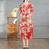 Early Spring Vintage Round Neck Long Sleeved Patchwork Artistic Loose Fit Plus Mid Length Dress