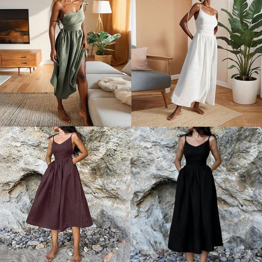 Spring New Arrival Women's Elegant Sexy Solid High Waist Suspender Dress, European American Style Forest Aesthetic Casual Dress for Women