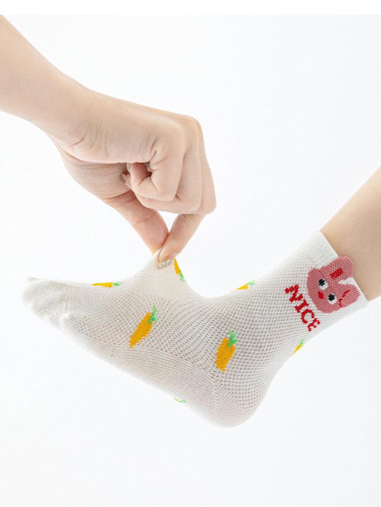 Spring Summer Girls' Breathable Cartoon Mid-Calf Cotton Mesh Socks