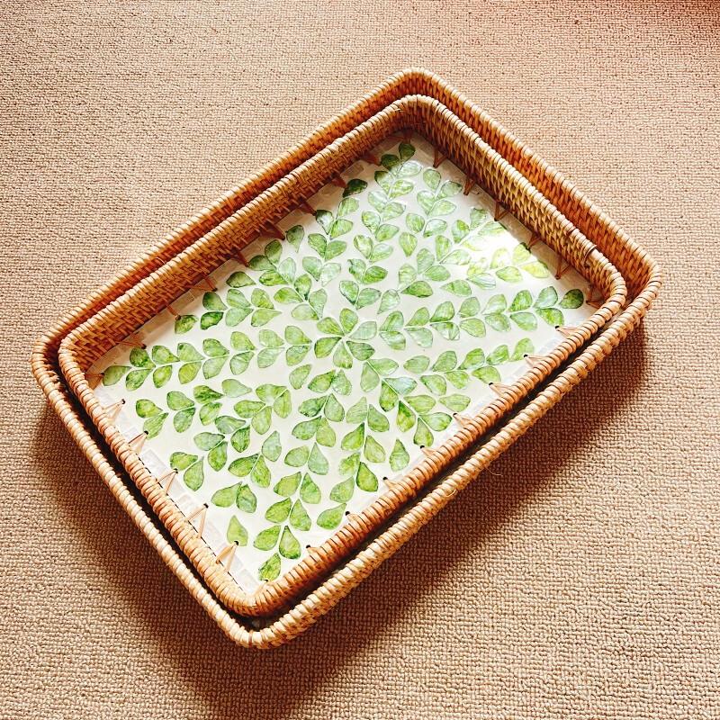 Rattan Woven Shell Tray Set