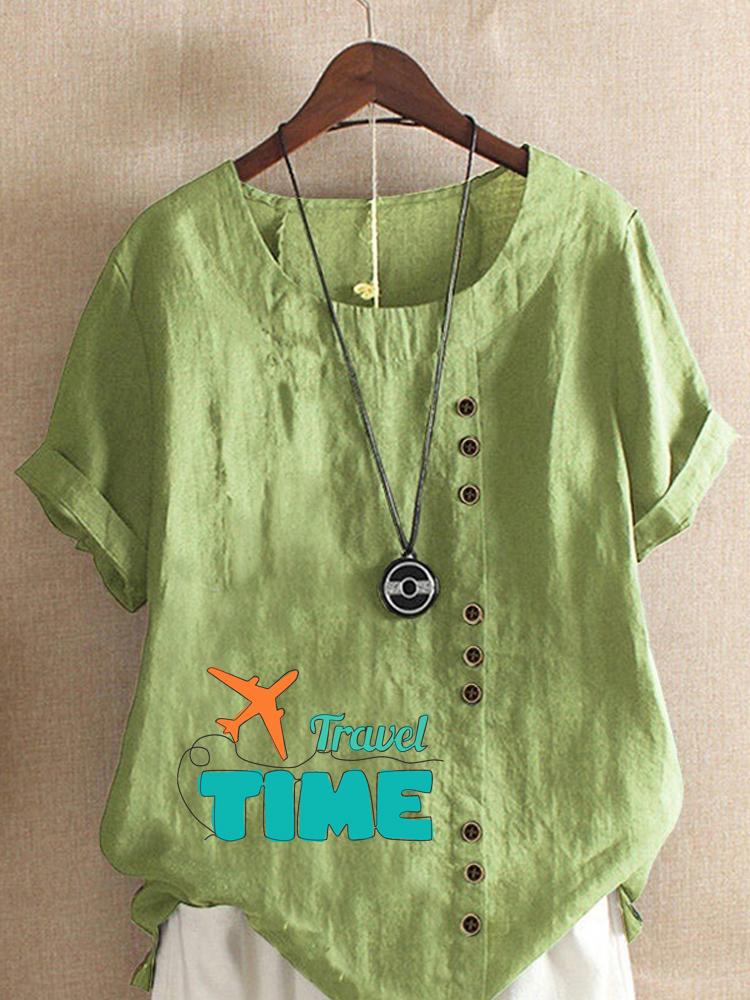

Women s Fashion Letter Print Round Neck Short Sleeve T-shirt Summer Casual Cotton Linen Graphic Shirt Leisure Loose Blouse Tops 5XL зелений