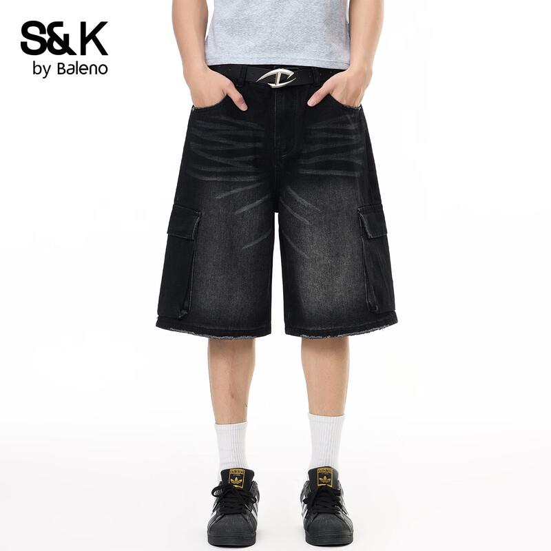 Baleno Men s S&K Washed Loose Fit Cargo Denim Shorts L