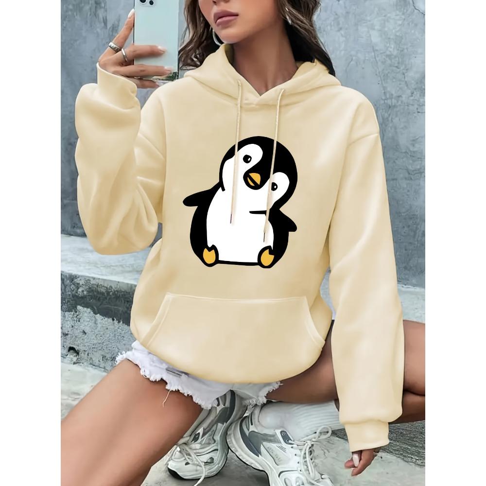 2025 Autumn and Winter Cute Penguin Print Hoodie Women's Casual Long Sleeve Pullover Autumn and Winter Personality Retro Y2K Top