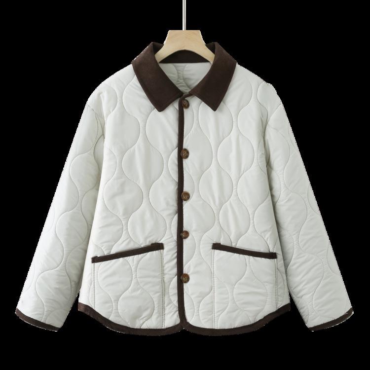 2025 Autumn/Winter Retro Lapel Cotton Jacket - Versatile Quilted Warm Short Coat for Women