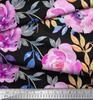 Soimoi Japan Crepe Satin Fabric Leaves & Peony Flower Print Fabric by the Metre 42 Inch