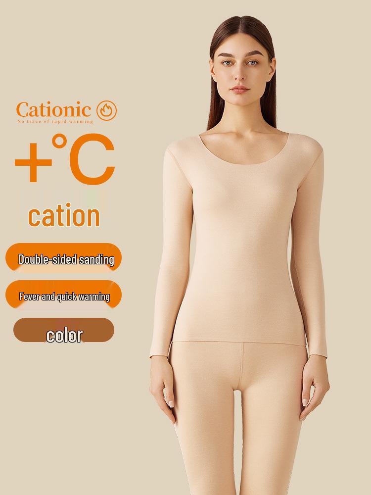 Women's Seamless Thermal Underwear Set - Round Neck, Autumn/Winter Warmth